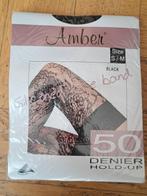 Amber 50d zwarte kanten hold ups s-m, Ophalen of Verzenden, Nieuw, Zwart, Panty