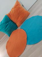 Leuke set 2 kussens en 2 kleedjes blauw oranje, Huis en Inrichting, Stoffering | Tapijten en Kleden, 50 tot 100 cm, Rond, Blauw