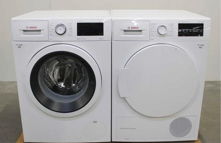 Bosch Wasmachine & Droger Set, Witgoed en Apparatuur, Wasmachines, Gebruikt, Voorlader, 8 tot 10 kg, 85 tot 90 cm, 1200 tot 1600 toeren