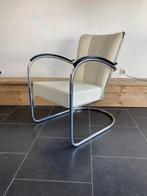 2 Gispen 412S fauteuils, wit leder, Design, 75 tot 100 cm, Zo goed als nieuw, Metaal