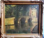 Amsterdam grachtgezicht olieverf, onduid gesign, Antiek en Kunst, Kunst | Schilderijen | Klassiek, Ophalen of Verzenden