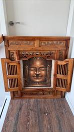 Budda schilderij in Teakhouten lijst met deurtjes, Ophalen of Verzenden, Zo goed als nieuw