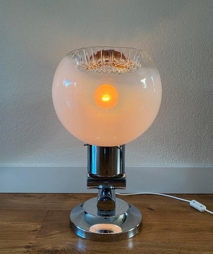 Vintage XL Mazzega vloerlamp 70’s, Huis en Inrichting, Lampen | Vloerlampen, Zo goed als nieuw, Minder dan 100 cm, Glas, Metaal