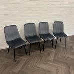 4 Fluwelen Eetkamerstoelen Blauw Grijs, Metaal, Blauw, Ophalen of Verzenden, Zo goed als nieuw