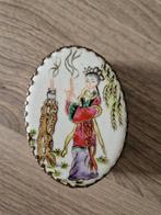 Aziatisch doosje met porseleinen deksel en spiegel, Antiek en Kunst, Curiosa en Brocante, Ophalen of Verzenden