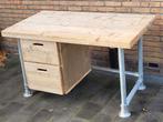 Steigerhouten Bureau met Industrieel Onderstel, Ophalen, Zo goed als nieuw, Bureau