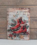 Vintage look kerst-kaart paar rode schaatsen, Ophalen of Verzenden, 1980 tot heden, Ongelopen, Feest(dag)