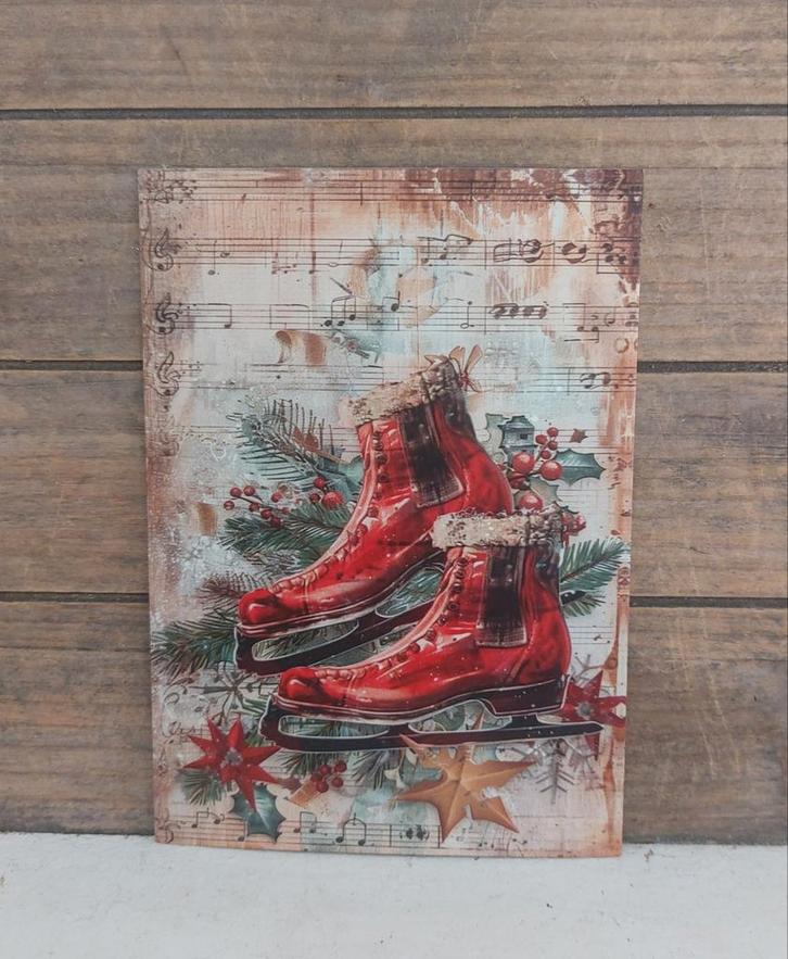 Vintage look kerst-kaart paar rode schaatsen, Verzamelen, Ansichtkaarten | Themakaarten, Ongelopen, 1980 tot heden, Feest(dag)