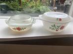 Twee glazen schalen van acropal met bloemen motief, Huis en Inrichting, Keuken | Servies, Ophalen of Verzenden, Glas, Overige stijlen