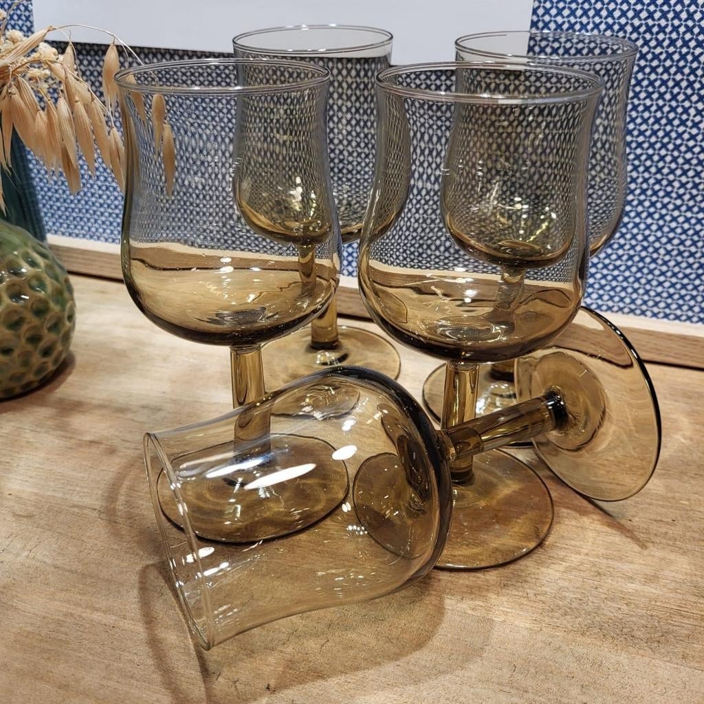 Vintage rookglazen wijnglazen - set van 5, Glas of Glazen, Gebruikt, Ophalen of Verzenden, Glas