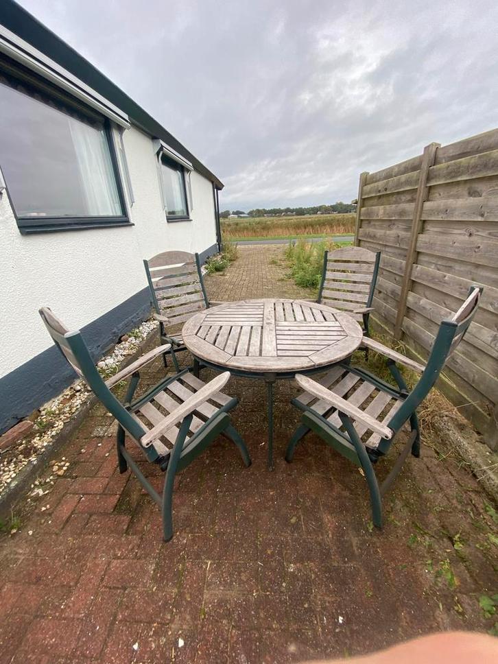 Houten Tuinset - 4 Stoelen & Ronde Tafel ( merk preston), Tuin en Terras, Tuinsets en Loungesets, Gebruikt, Tuinset, Hout, 4 zitplaatsen