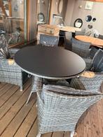Mooie wicker tuinset met ronde tafel en 4 stoelen, Ophalen of Verzenden, Zo goed als nieuw, Wicker