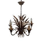 Vintage vergulde korenaren en lisdodde kroonluchter, Ophalen, Gebruikt, Overige materialen, Hollywood Regency