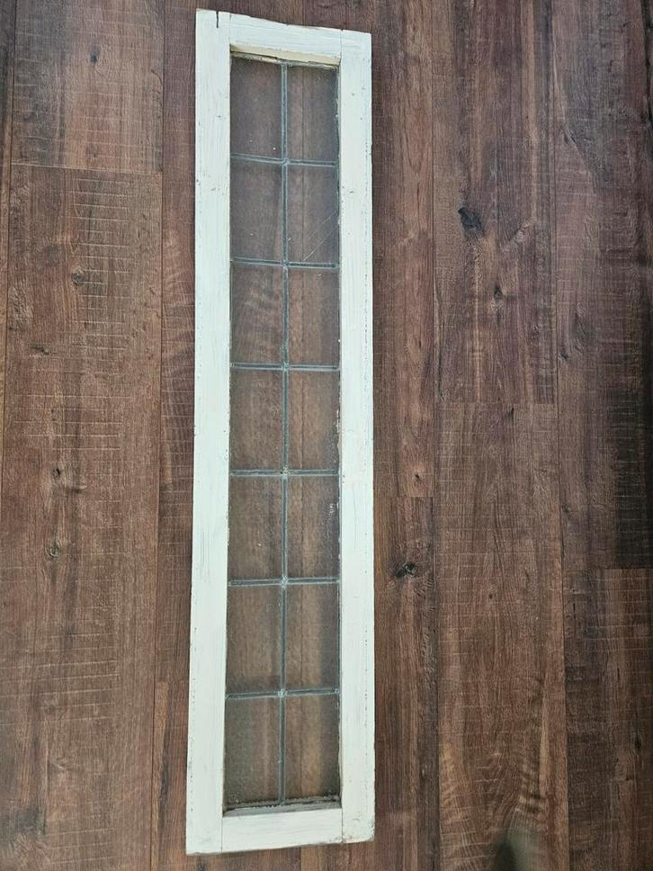 Oud smal raam met 12 vakken, glas in lood, Antiek en Kunst, Antiek | Glas en Kristal, Ophalen of Verzenden