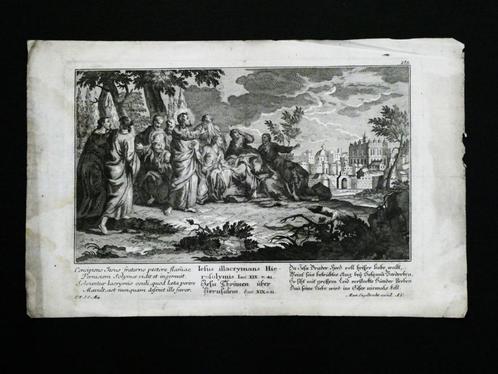 Bijbel gravure Martin Engelbrecht Luc. XIX V. 41 Jezus huilt, Antiek en Kunst, Antiek | Religie, Ophalen of Verzenden