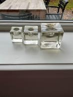 Set van 3 glazen kandelaars,, Antiek en Kunst, Antiek | Glas en Kristal, Ophalen of Verzenden