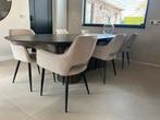 6 Bouclé Eetkamerstoelen Beige - Zwart Metaal - 1 jaar oud, Ophalen, Overige kleuren, Zo goed als nieuw, Metaal
