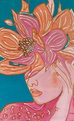 Abstract Schilderij Vrouw met Bloemen 60xx80 Acryl op Doek, Ophalen of Verzenden