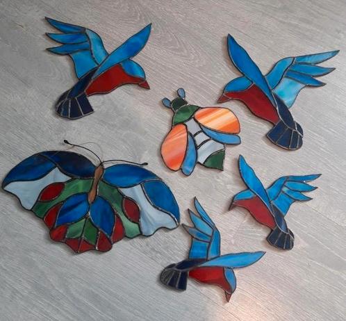 Glas in lood ijsvogel 
vogel raamdecoratie ., Antiek en Kunst, Antiek | Glas en Kristal, Ophalen of Verzenden