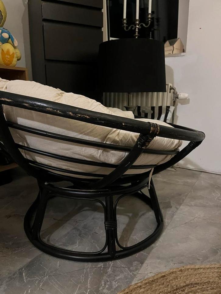 Rotan Papasan Stoel - Zwart met Kussen, Huis en Inrichting, Fauteuils, Zo goed als nieuw, Riet of Rotan, 75 tot 100 cm, Minder dan 75 cm