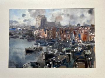 Aquarel op board beschikbaar voor biedingen