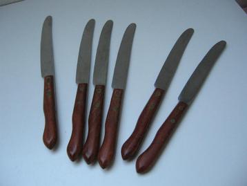 antieke tafel messen 6 st, samen €5.50 23 cm m houten heft  beschikbaar voor biedingen