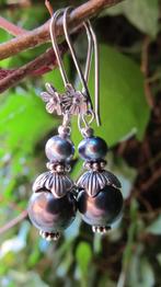 Oorbellen Stella swarovski parel-zoetwaterparel zilver, Hangers, Nieuw, Grijs, Zilver