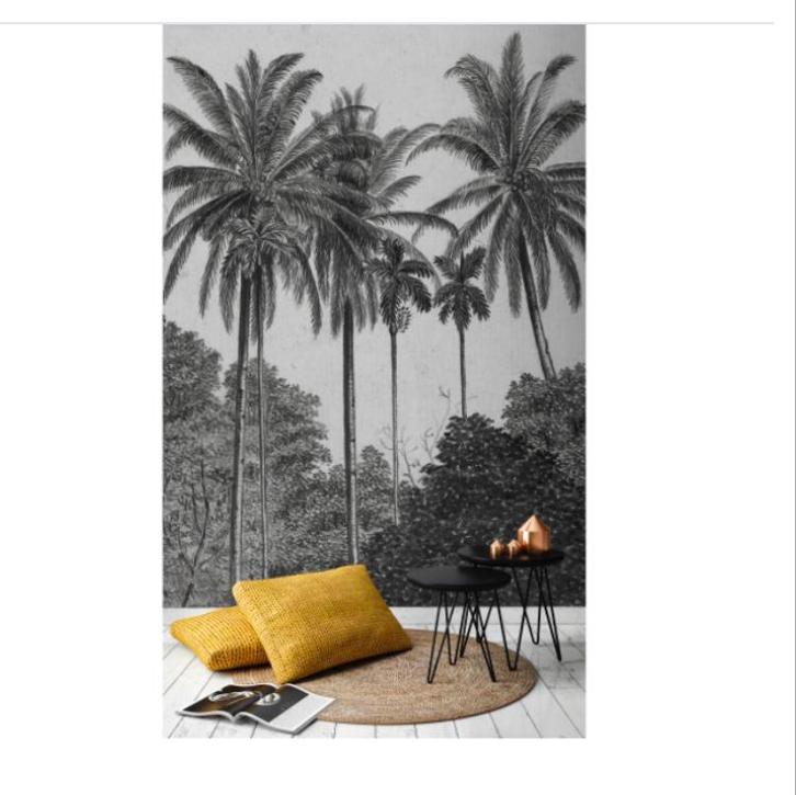 Fotobehang palmbomen zwart/wit 200x300cm, Huis en Inrichting, Stoffering | Behang, Zwart, minder dan 10 m², Ophalen of Verzenden