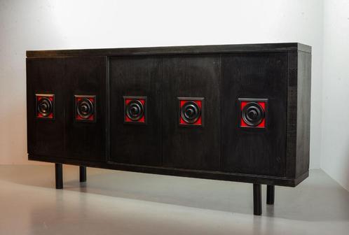 Groot vintage brutalistisch dressoir japanse stijl, 1960s, Huis en Inrichting, Kasten | Dressoirs, Gebruikt, 200 cm of meer, 50 tot 75 cm