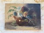 Antieke schilderijtjes met bloemen gesigneerd, Ophalen of Verzenden
