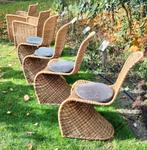 Set van 6 wicker rotan Panton era stijl eetkamerstoelen, Huis en Inrichting, Stoelen, Gebruikt, Overige kleuren, Design, Riet of Rotan