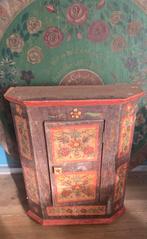 Antiek gebloemd houten folklore kastje volkskunst, Ophalen of Verzenden
