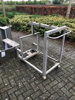 Zware RVS kar met zwenkwielen en div. platen, bakken, vijzel, Doe-het-zelf en Verbouw, Ophalen, Gebruikt