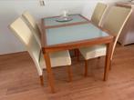 Kersen houten/wit glas eethoektafel met 4stoelen, Huis en Inrichting, Ophalen, Gebruikt, Modern/ chique, 4 tot 6 stoelen