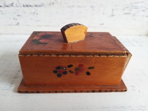 Antiek beschilderd houten postzegel doosje bakje, Antiek en Kunst, Curiosa en Brocante, Ophalen of Verzenden