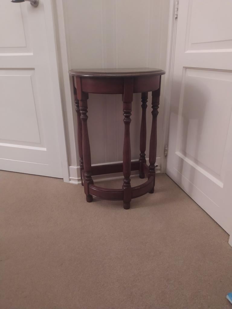 Eiken halfronde tafel met gedraaide poten, Minder dan 55 cm, Gebruikt, Klassiek, Ovaal