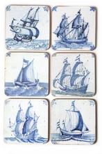 DELFTS BLAUWE ONDERZETTERS - SCHEPEN - 17 EEUW - 6 ST. 9,50, Ophalen of Verzenden, Nieuw, Glas of Kopje
