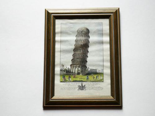 Antonio Verico - Toren van Pisa handingekleurde gravure, Antiek en Kunst, Kunst | Etsen en Gravures, Ophalen of Verzenden