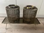 Set van 2 goud brons windlichten/lantaarns, Huis en Inrichting, Woonaccessoires | Kandelaars en Kaarsen, Bruin, Ophalen of Verzenden