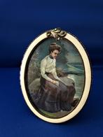 Vintage fotolijstje messing met chromolithografie, Ophalen of Verzenden