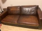 Bruine lederen tweezitsbank in goede staat, Ophalen, Gebruikt, 150 tot 200 cm, Tweepersoons