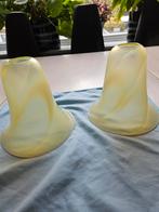 2 oude gave vaseline glazen lampenkapjes, Antiek en Kunst, Antiek | Glas en Kristal, Ophalen of Verzenden