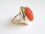 Red Coral Flower | 14 Karaat Gouden Vintage Ring, 19 tot 20, Ophalen of Verzenden, Zo goed als nieuw, Met edelsteen