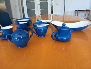 Diepblauw brocante ontbijtservies 15-delig beschikbaar voor biedingen