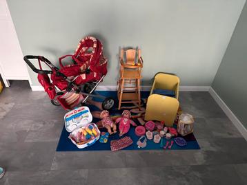 Poppenbedje  poppen stoel hout kinderwagen 2 poppen beschikbaar voor biedingen