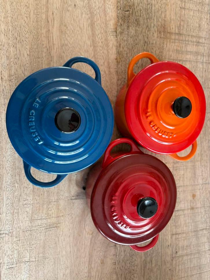 Le creuset mini ovenpannetjes cocottes, Huis en Inrichting, Keuken | Potten en Pannen, Zo goed als nieuw, Overige materialen, Ophalen of Verzenden