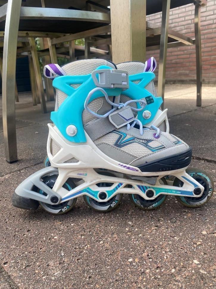 Verstelbare skeelers Oxelo + beschermers, Sport en Fitness, Skeelers, Gebruikt, Inline skates 4 wielen, Overige merken, Kinderen