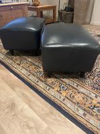 Zwarte leren poefs - set van 2, Ophalen, Gebruikt, Leer, Rechthoekig
