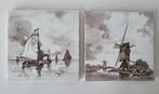 2 Antieke Mijnlieff Utrecht sepia tegels Hollands landschap, Antiek en Kunst, Ophalen of Verzenden