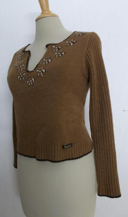 Leuk kort bruin Ibiza/hippie look truitje van Toshka! 40, Kleding | Dames, Tops, Zo goed als nieuw, Maat 38/40 (M), Bruin, Lange mouw